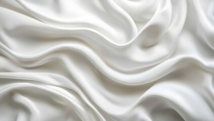 Poster - Elegant White Satin Fabric with Soft Waves and Smooth Texture Perfect for Backgrounds and Fashion Designs in High-Quality Stock Photography