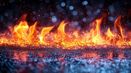 Wall Mural - flames spread over a surface with bokeh lights, for backgrounds or effects