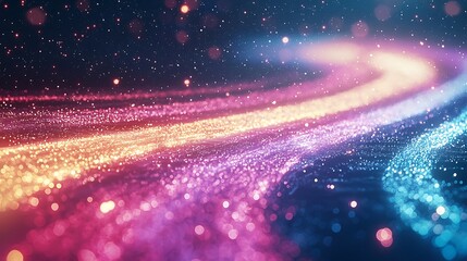Wall Mural - flowing colorful particles on dark background. for presentations, banners, posters