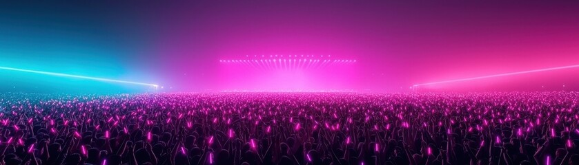 Poster - Vibrant light show event futuristic location digital art nighttime wide-angle view abstract concept for seo