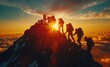 © Riz - Silhouetted Climbers Reaching Summit at Sunset