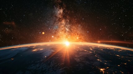 Aufkleber - Stunning Sunrise Over Earth From Space Showing Milky Way Galaxy