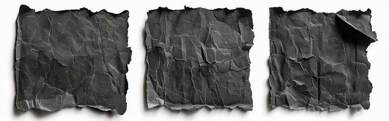 Poster - Three Dark Gray Textured Paper Fragments on White Background