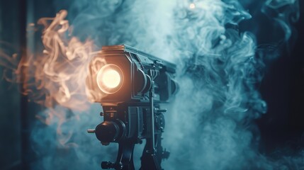 Poster - Vintage Camera in Blue and Orange Smoke