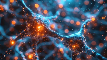Poster - Abstract Glowing Neural Network: Intricate Blue and Orange Connections