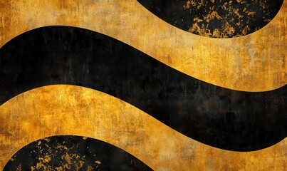 Poster - Grunge Texture Background with Curved Black and Gold Waves for Use in Modern Design, Art Projects, and Creative Workspaces