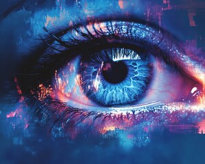 Poster - Abstract artistic composition of a blue human eye