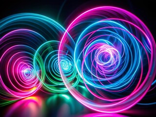 Aufkleber - Vibrant Neon Light Spirals: Abstract Background with Copy Space for Design