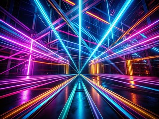 Aufkleber - Vibrant Neon Lines Abstract Night Background - City Lights Glowing Design
