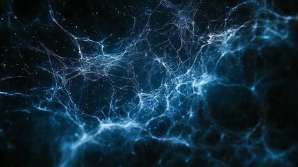 A close-up photograph of an intricate spider web, dark background, 