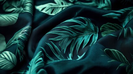 Poster - Elegant Organic Leaf Patterns on Dark Fabric