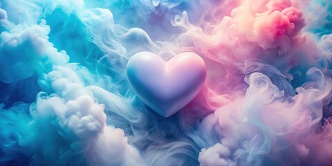 Wall Mural - Pastel Heart Enveloped by Dreamy Swirling Smoke Clouds, a Symbol of Love and Affection