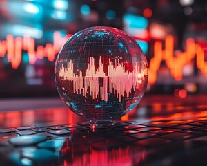 Poster - Stock market analysis in a crystal globe with candlestick charts