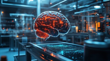 Aufkleber - Artificial intelligence brain floating in a factory lab