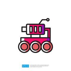 Poster - Futuristic Robotic Vehicle Icon Design Featuring Colorful Wheels and Simplistic Shape in a Modern Artistic Style
