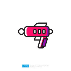 Poster - Colorful Futuristic Icon of a Gun with Pink and Cyan Elements in a Modern Minimalist Design