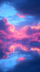 Wall Mural - Deep cosmic blue infused with fiery pink highlights creating a futuristic surreal sky over drifting clouds