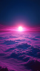 Wall Mural - Infinite midnight blue blending into hypnotic fuchsia pink with radiant waves of light shimmering above the clouds