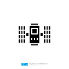 Poster - Icon of a Modern Satellite with Communication Panels for Space Technology and Data Transmission in Black and White Design