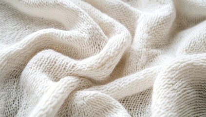 Poster - Soft and Cozy White Knit Fabric Draped Elegantly on a Surface, Ideal for Styling and Backgrounds in Cozy Living Spaces or Fashion Creations