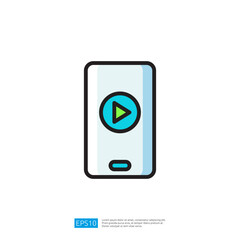 Poster - Stylish mobile device with play button for digital media interaction and entertainment in a sleek modern design with vibrant colors and user-friendly interface