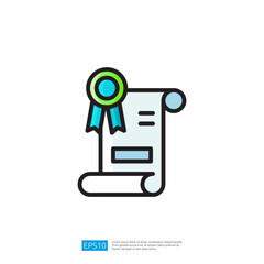 Poster - Award ribbon on scroll representing achievement and recognition in education and success illustrated in colorful flat design style