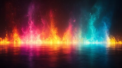 Wall Mural - abstract colorful flame with reflection on water, ideal background for sci-fi themes
