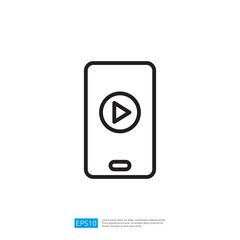Poster - Minimalist smartphone illustration with a play button symbolizing modern digital media and technology for seamless entertainment experiences
