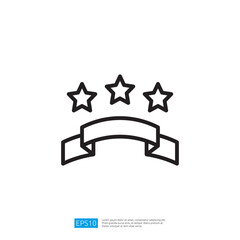 Poster - Three stars arranged with a blank ribbon design creating a simplistic badge icon representing quality and achievement in a clean and minimal graphic style