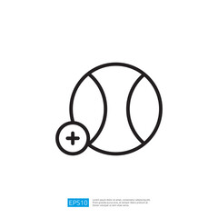 Poster - Minimalist black and white circular sports icon featuring a baseball and plus sign representing activity or game enhancement in a modern flat design aesthetic