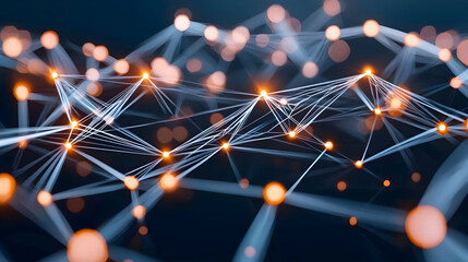 Poster - Abstract Network Visualization Of Connected Lines And Glowing Spheres On Dark Blue Background