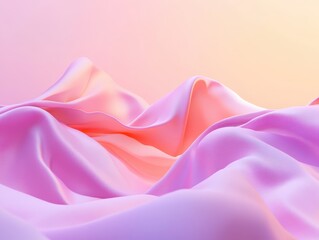 Poster - Soft flowing silk fabric waves in gentle pink and pastel tones, creating an abstract landscape of textured elegance and serenity for design purposes.