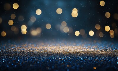 Poster - Sparkling Glitter and Bokeh Effect Background with Soft Blue and Gold Hues for Elegant and Festive Designs