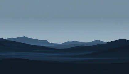 Poster - Serene Blue Mountain Landscape at Dusk