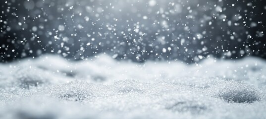 Poster - Sparkling Snowflakes Falling Gently on Soft White Surface Creating a Tranquil Winter Wonderland Atmosphere with Bokeh Effect and Dreamy Background