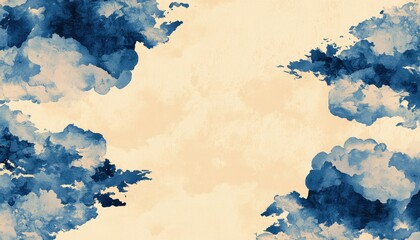 Aufkleber - Blue and Beige Watercolor Clouds Abstract Background Texture