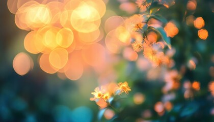Poster - Soft Focus Image of Orange and Yellow Blossoms at Sunset
