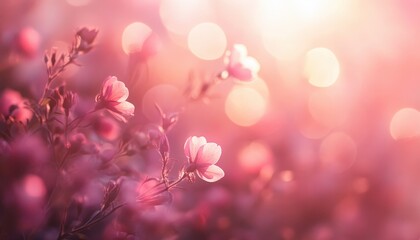 Poster - Soft Pink Flowers at Sunrise, Dreamy Floral Scene