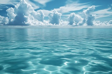 Poster - Serene Ocean Scene with Blue Water and Fluffy White Clouds