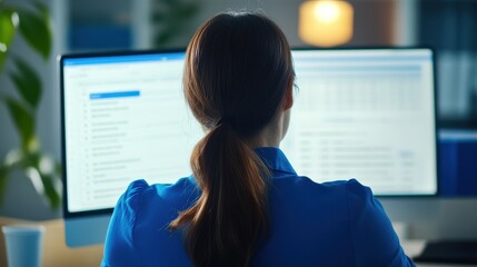 Poster - Focused Woman Working on Computer in Office