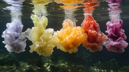 Wall Mural - Stunning colorful ink blending into water, creating an ethereal, abstract masterpiece