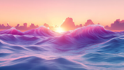 Poster - Sunset-colored ocean wave with stunning crest shape and dramatic clouds in the background
