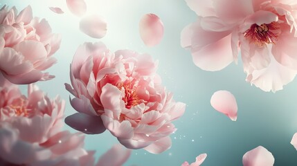 Aufkleber - Floating Pink Peonies and Falling Petals: A Delicate Floral Dream