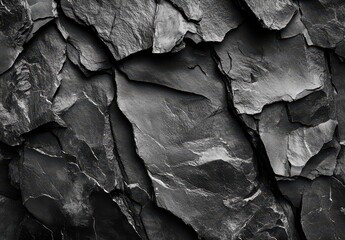 Poster - Textured Black Slate Rock Surface with Sharp Edges and Natural Patterns for Backgrounds and Design Projects