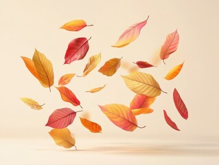 Aufkleber - Floating Autumn Leaves with Warm Hues and Soft Light