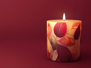 Poster - Autumnal Candle with Warm Hues and Embellished Leaves