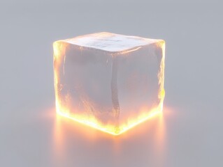 Fototapete - Luminous Geometric Cube with Warm Orange Glow