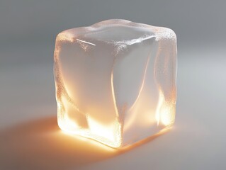 Aufkleber - Glowing Ice Cube: Abstract 3D Render of a Transparent, Illuminated Crystal