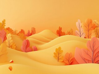 Aufkleber - Autumnal Landscape with Paper Cut Leaves and Rolling Hills