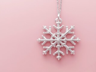 Aufkleber - Delicate Silver Snowflake Pendant Necklace on Pink Background